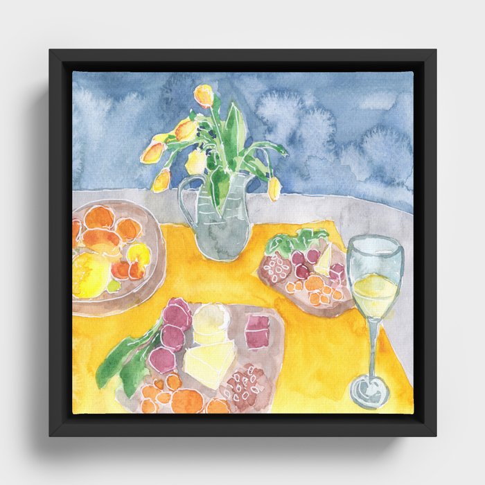 Still life in blue and yellow Framed Canvas