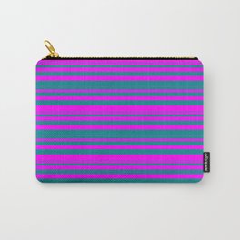 [ Thumbnail: Dark Cyan & Fuchsia Colored Lines/Stripes Pattern Carry-All Pouch ]