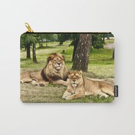 South Africa Photography - Two Beautiful Lions Laying On The Grass Carry-All Pouch