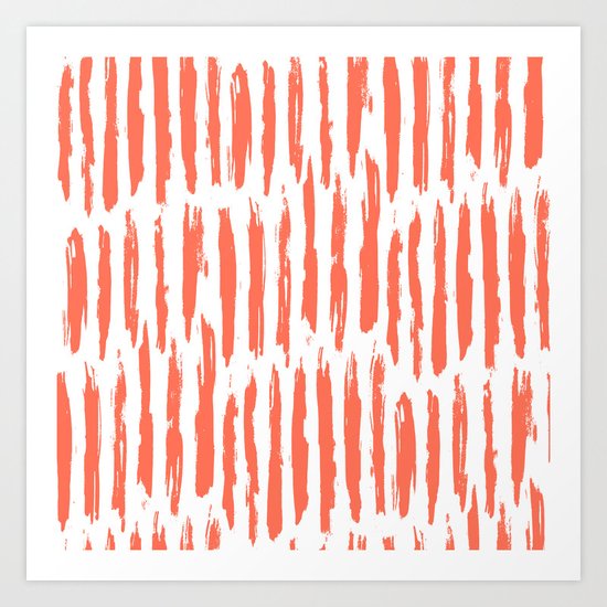 Vertical Dash Deep Coral on White Art Print