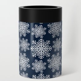 Winter White Navy Blue Snowflakes Wonderland Pattern Can Cooler