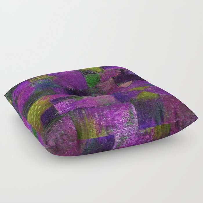 Terraced garden tropical floral Tuscany purple and gold abstract landscape painting by Paul Klee Floor Pillow