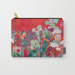 Red floral Jungle Garden Botanical featuring Proteas, Reeds, Eucalyptus, Ferns and Birds of Paradise Carry-All Pouch