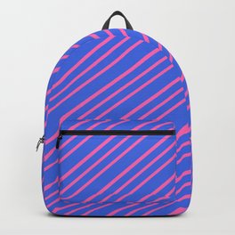 [ Thumbnail: Royal Blue & Hot Pink Colored Lines Pattern Backpack ]