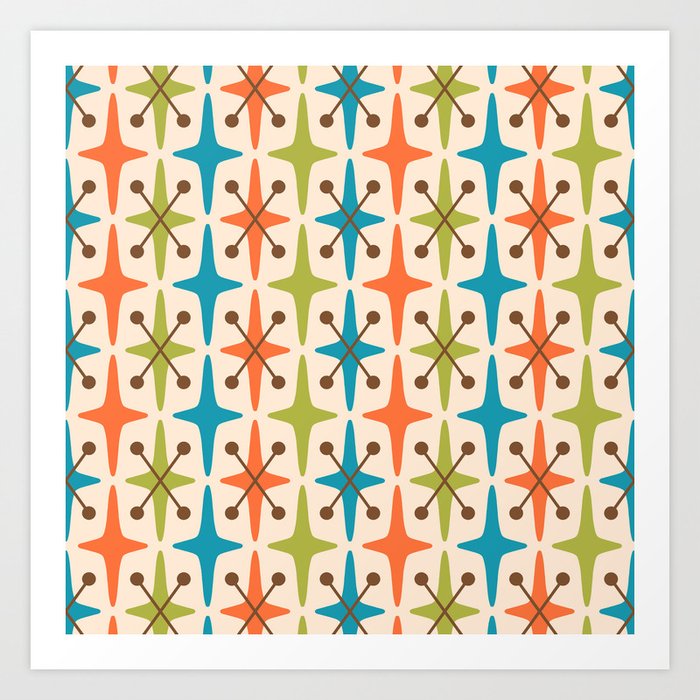 Mid Century Modern Abstract Star Pattern 441 Orange Brown Turquoise Chartreuse Kunstdrucke Mid Century Modern Abstract Star Pattern 441 Orange Brown Turquoise Chartreuse Kunstdrucke