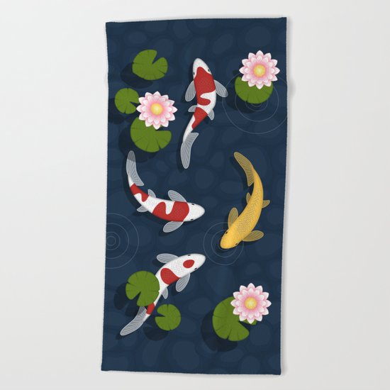 Japanese Koi Fish Pond Beach Towel