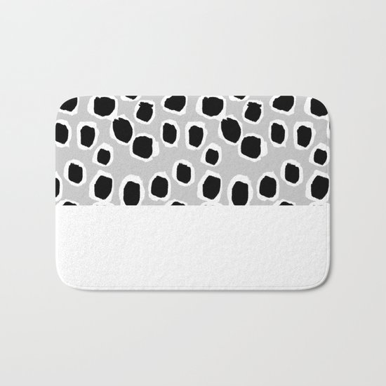 Tess - black and white grey minimal modern abstract dots painting brushstrokes free spirit ink Bath Mat