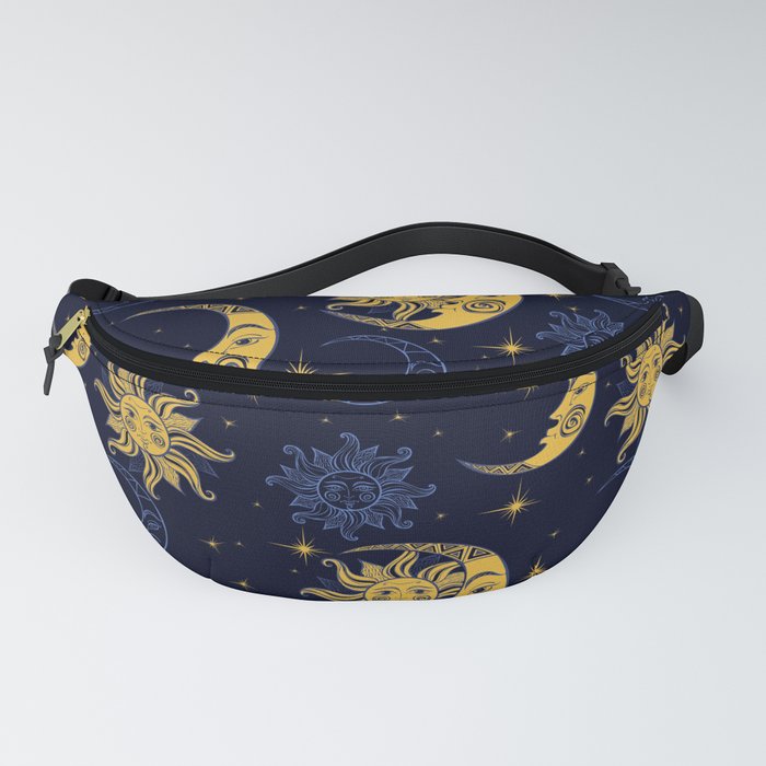 Sun and moon pattern gold and navy Fanny Pack