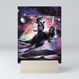 Galaxy Cat On Dinosaur Unicorn In Space Mini Art Print