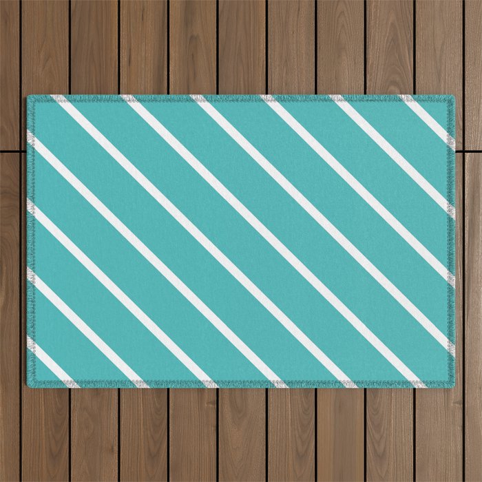 Diagonal Lines (White & Teal Pattern) Outdoor Rug