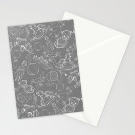Grey and White Toys Outline Pattern Stationery Card