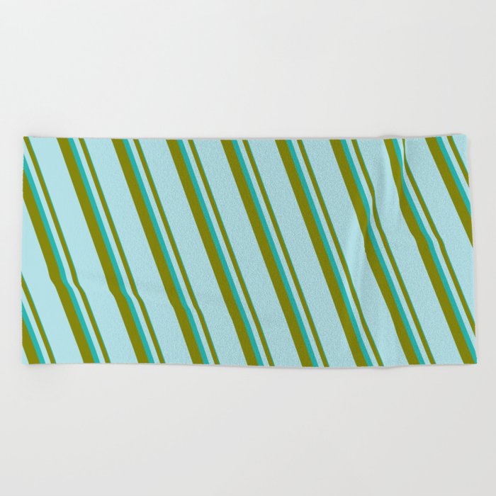 Light Sea Green, Green & Powder Blue Colored Lined/Striped Pattern Beach Towel