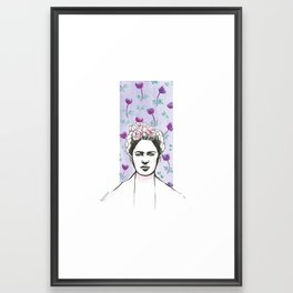 Frida Kahlo portrait Floral watercolor blue purple Framed Art Print
