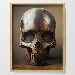 Rusty Steel Skull Sculpture - Dead Robot Serving Tray