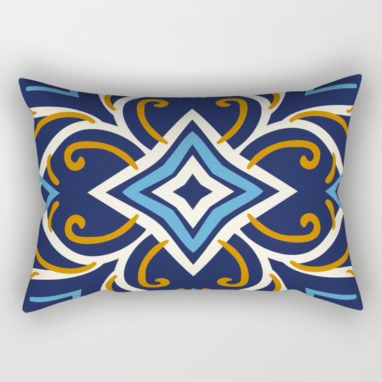 Decorative Floral Pattern 3 - Blue Shakespeare , Mango Tango, Cream Rectangular Pillow