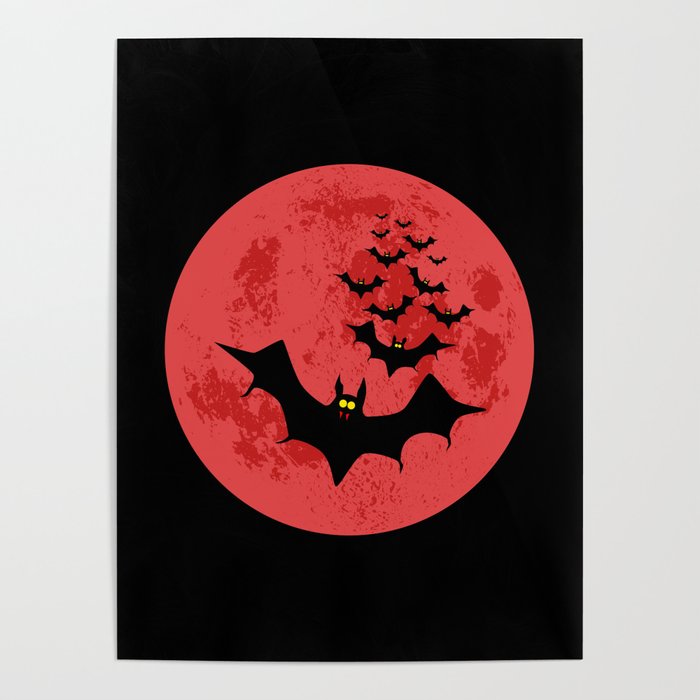Vampire Bats Against The Red Moon Poster