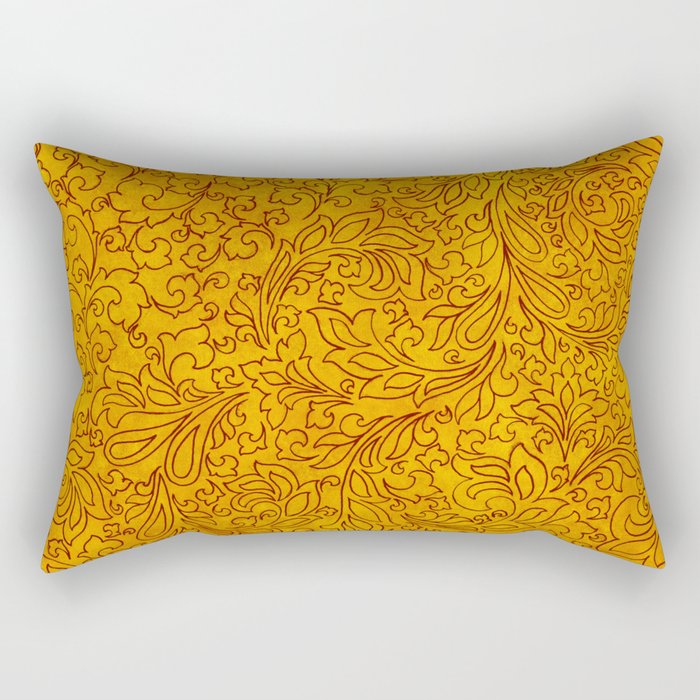 Vintage Red Yellow Floral Ornament Rectangular Pillow