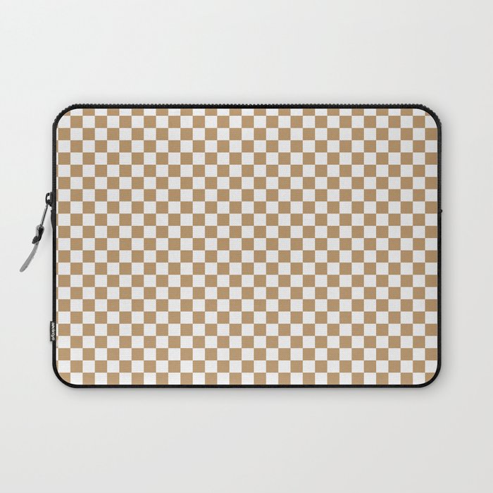 White and Camel Brown Checkerboard Laptop Sleeve