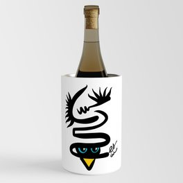 Abstract Snake Bird Minimal Style Line in Black and White and Color Wine Chiller