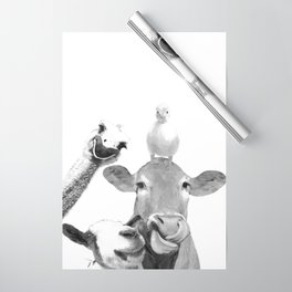 Black and White Farm Animal Friends Wrapping Paper