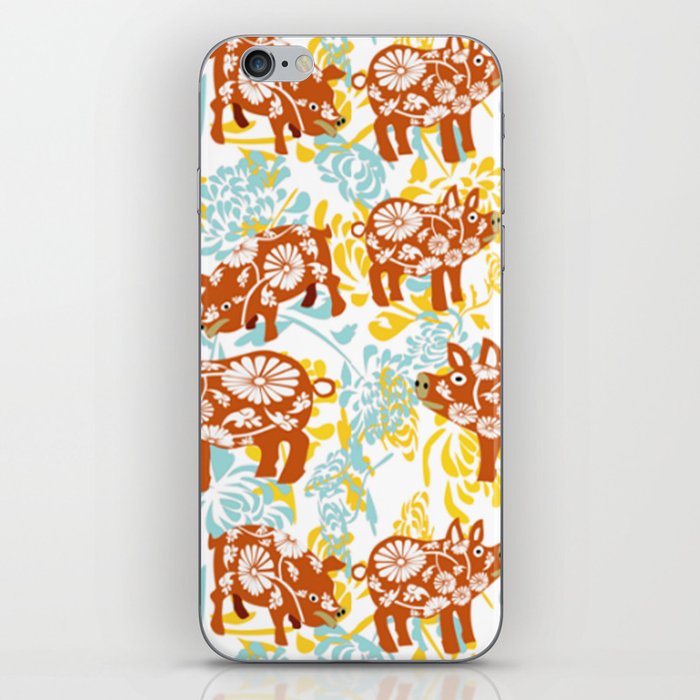The Year of The Pig with Chysanthemums iPhone Skin
