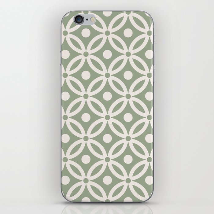 Pretty Intertwined Ring and Dot Pattern 632 Sage Green and Linen White iPhone Skin