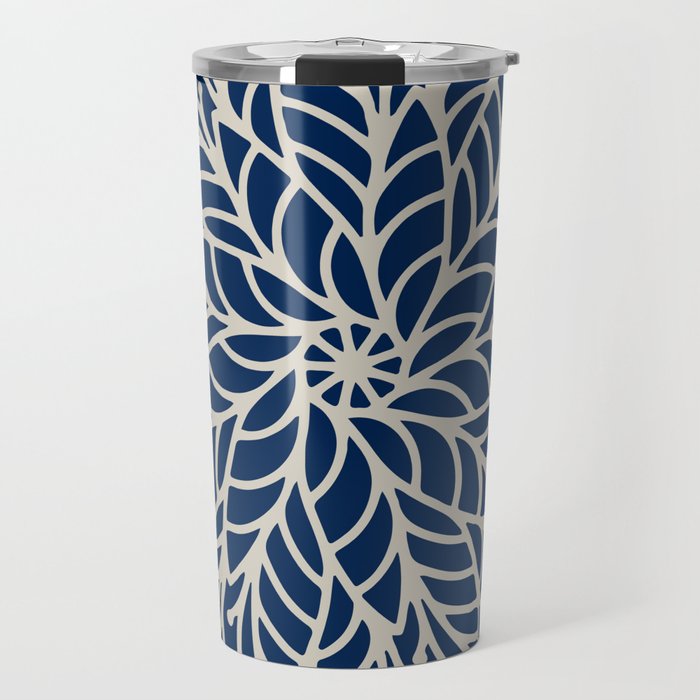 Modern navy blue ivory hand painted floral mandala Travel Mug