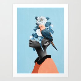 Girl with parrot Art Print