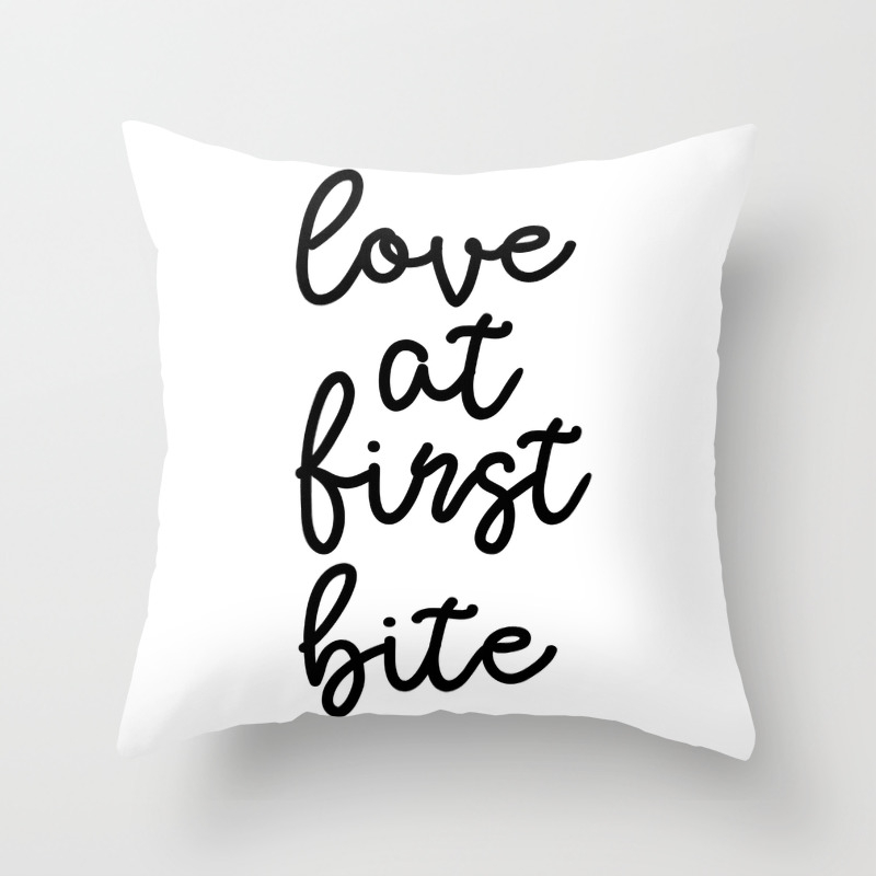 Love At First Bite, Love Quote, Funny Quote, Food Quote, Food Art Throw  Pillow by Forever Art Studio | Society6