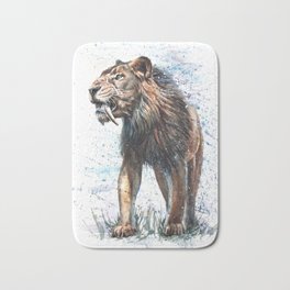 Smilodon watercolor painting Bath Mat | Sabertoothtiger, Predator, Lion, Painting, Kostart, Smilodon, Watercolor, Iceage, Animal 