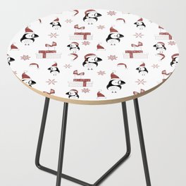 Holiday puffins red Side Table