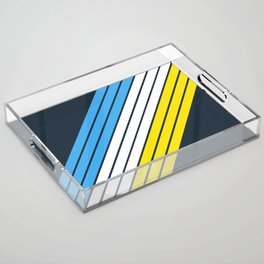 Classic Retro Stripes in Blue White and Yellow on Dark Blue Acrylic Tray