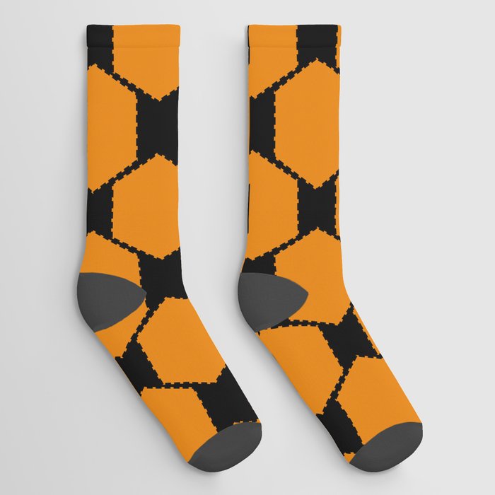 Mustard yellow hexagon geometric retro pattern Socks