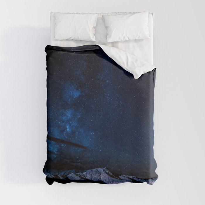 Milky Way Night Mountain Landscape Duvet Cover
