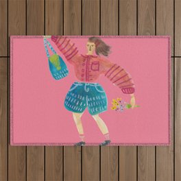Sunday Shopping Girl - hot pink Outdoor Rug