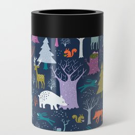winter woodland animals Can Cooler