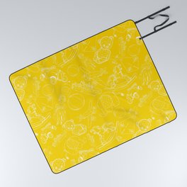 Yellow and White Toys Outline Pattern Picnic Blanket