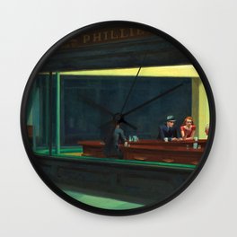 NIGHTHAWKS downtown diner late at night iconic cityscape oil on canvas painting by Edward Hopper Wall Clock