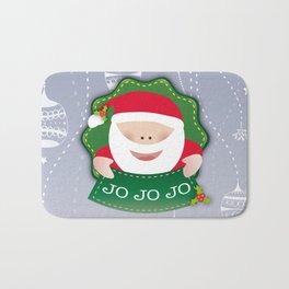 JoJoJo Bath Mat | Santa, White, Stars, Seasongreetings, Illustration, Santaclaus, Red, Green, Christmas, Holiday 