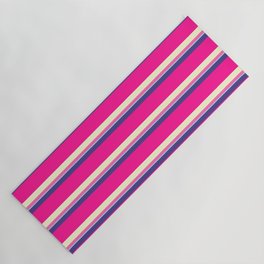 [ Thumbnail: Colorful Dark Slate Blue, Deep Pink, Light Yellow, Hot Pink & Light Blue Colored Lined Pattern Yoga Mat ]