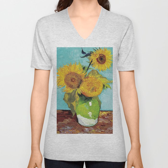 Vincent van Gogh,“ Three Sunflowers ” V Neck T Shirt