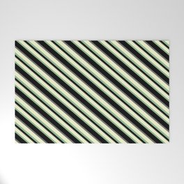 [ Thumbnail: Light Yellow, Dark Sea Green, Black, and Dim Gray Colored Striped Pattern Welcome Mat ]