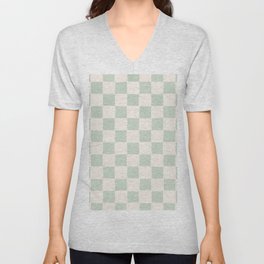 Calming Sage Green Checker V Neck T Shirt