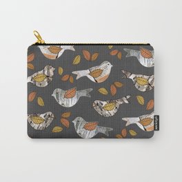 Graphic Birch Bark Birds and Fall Leaves Smokey Grey Stripe Carry-All Pouch