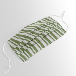 [ Thumbnail: Light Gray & Dark Olive Green Colored Lines/Stripes Pattern Face Mask ]