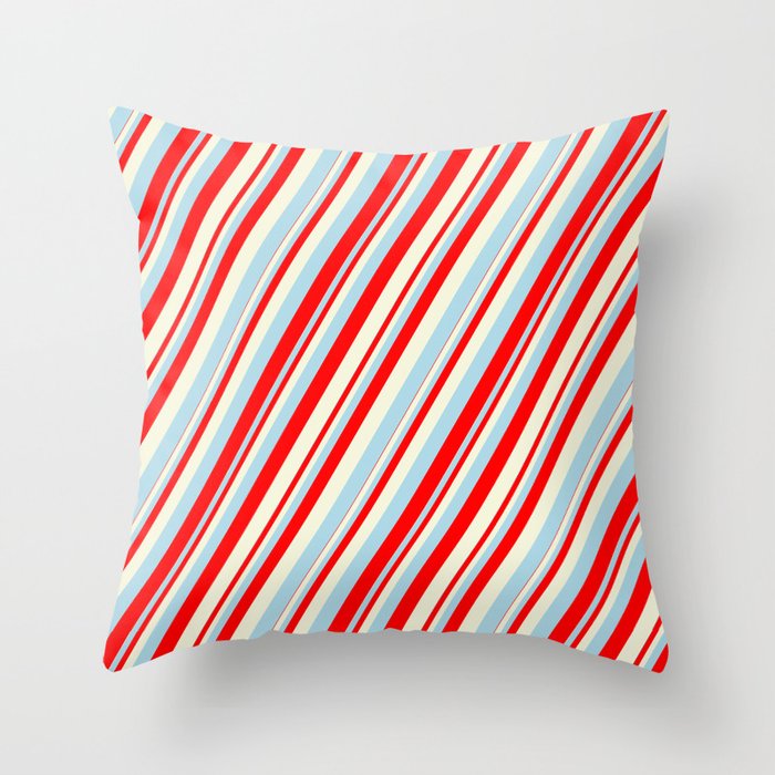 Light Blue, Red, and Beige Colored Lines/Stripes Pattern Throw Pillow