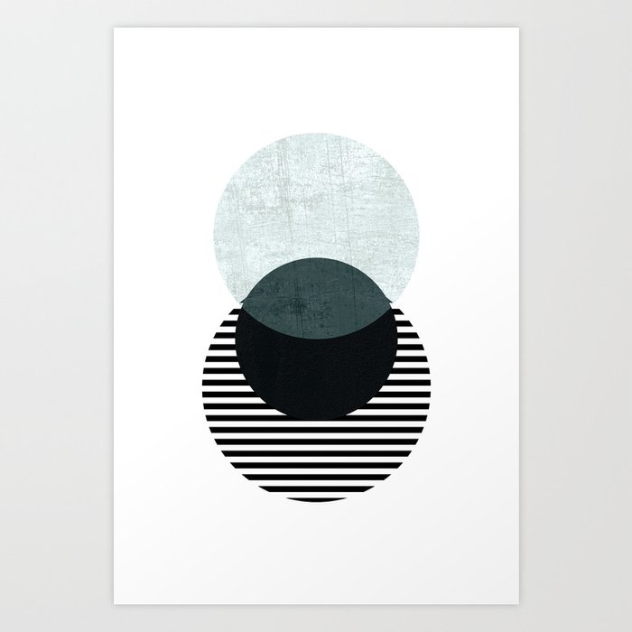 Blue, Black & Striped Circles Art Print