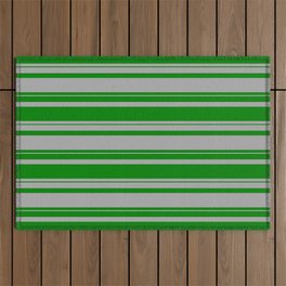 [ Thumbnail: Dark Gray and Green Colored Striped Pattern Outdoor Rug ]