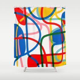 Abstract Line Pattern Art with the colors of Mondrian Shower Curtain