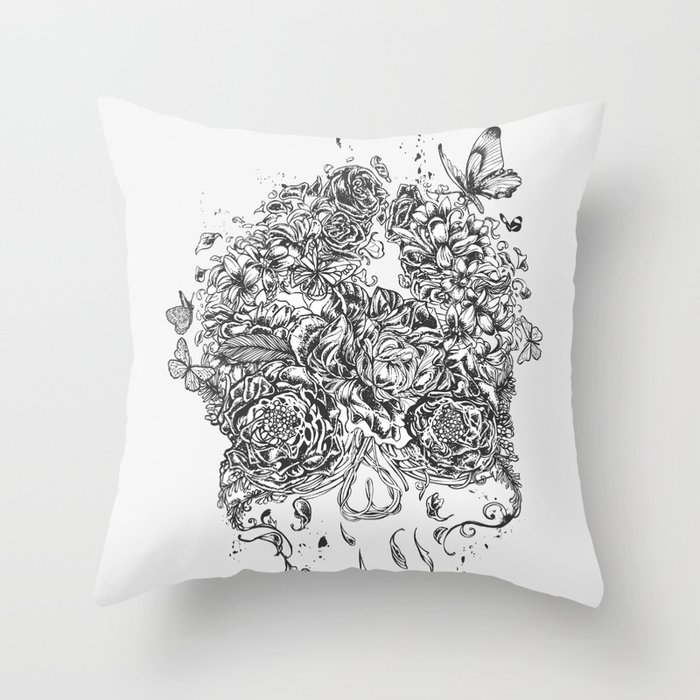 Skull Flower Throw Pillow